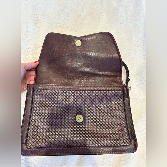 Etienne Aigner Woven Leather Handbag Vintage Wristlet Clutch Burgundy purse - Picture 4 of 14